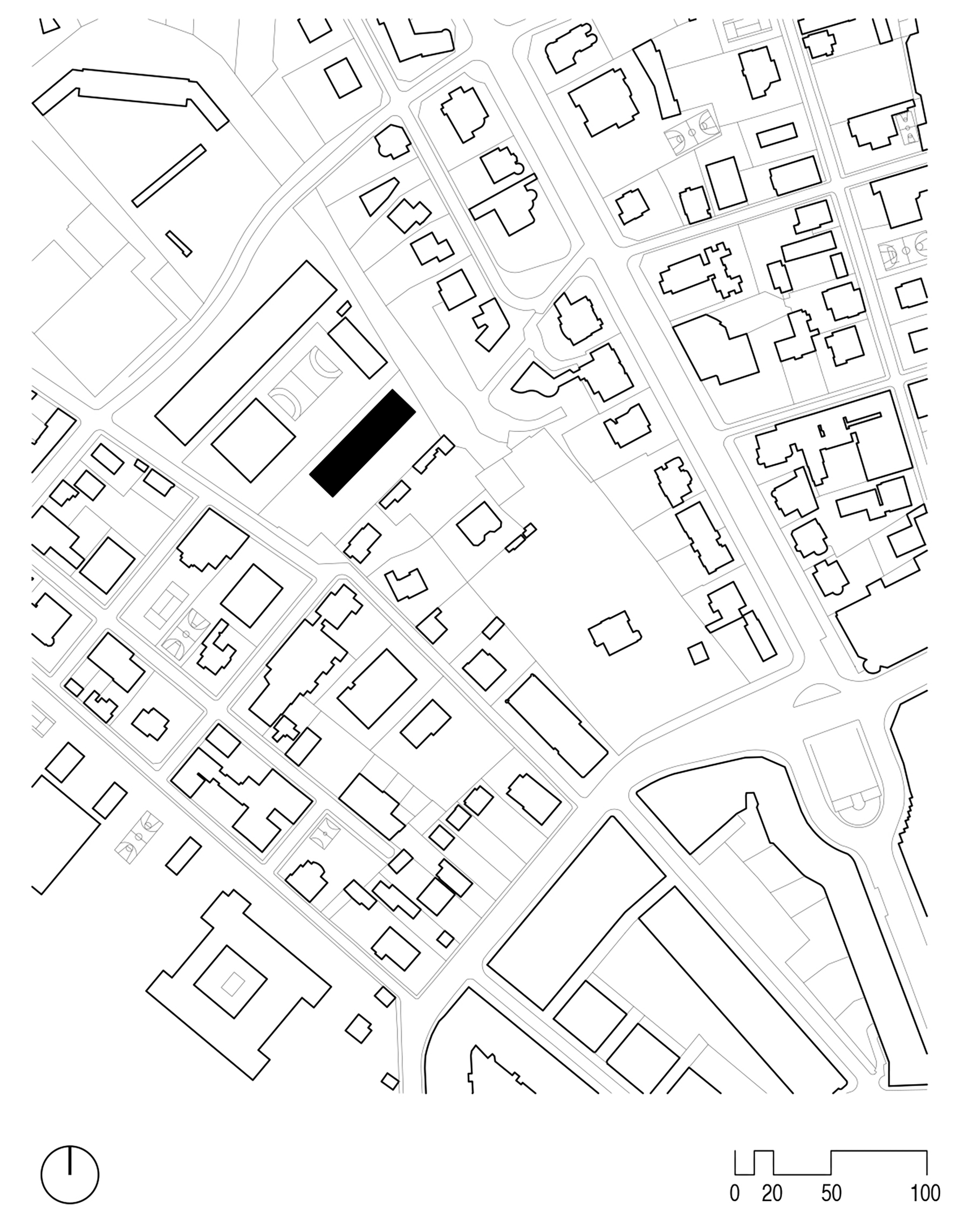 "Shelter for homeless women", Vivas Arquitectos (Spagna). Planimetria del contesto. 